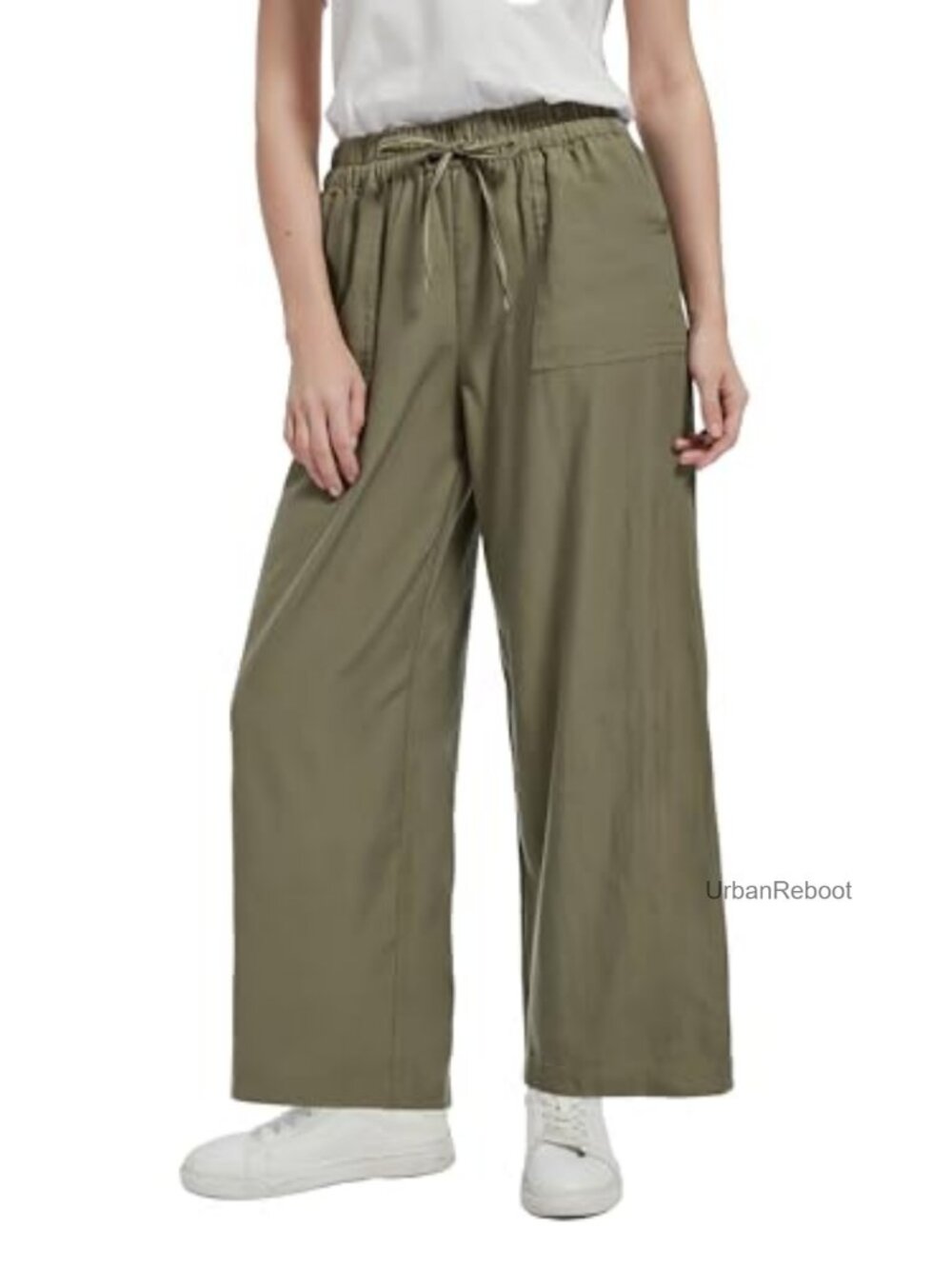 Linen Blend Palazzo Pants High Waist Wide Leg Drawstring Elastic Boho Summer
